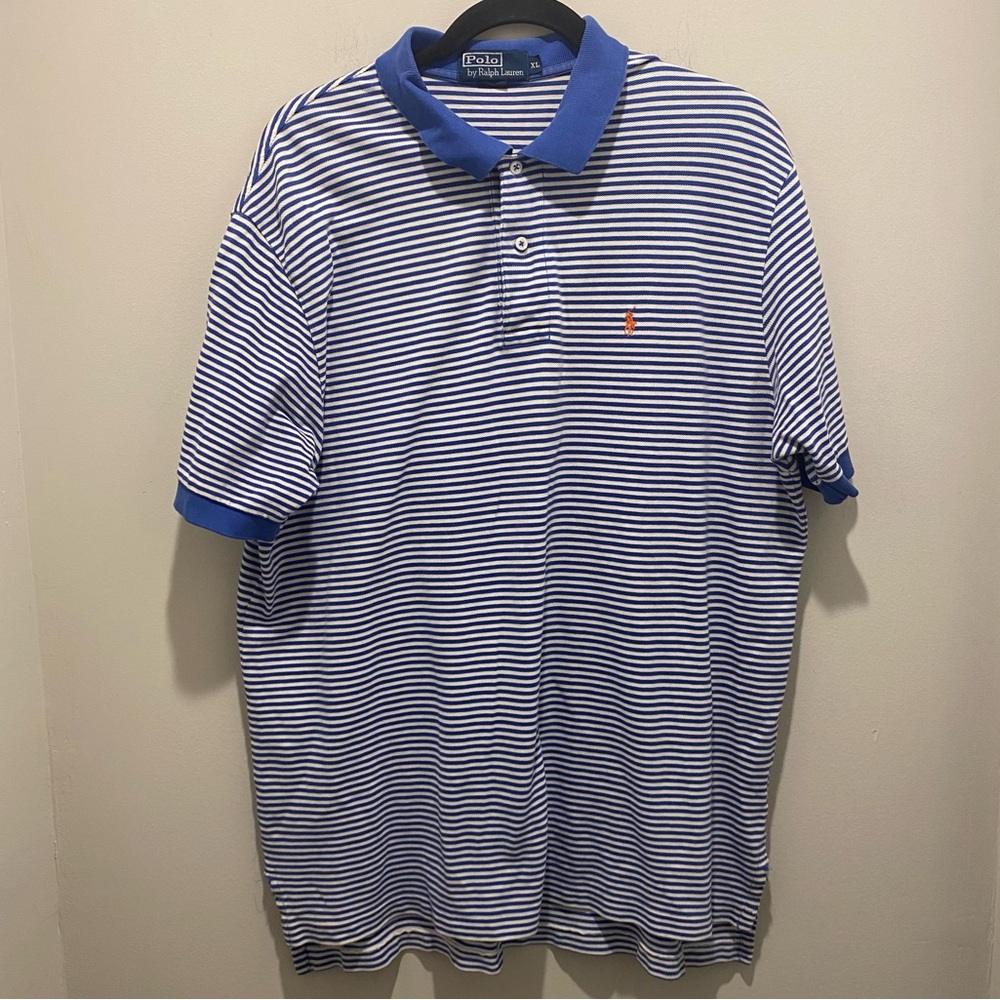 Polo Ralph Lauren Short Sleeve Striped Polo Shirt Blue White Men’s Size XL EUC